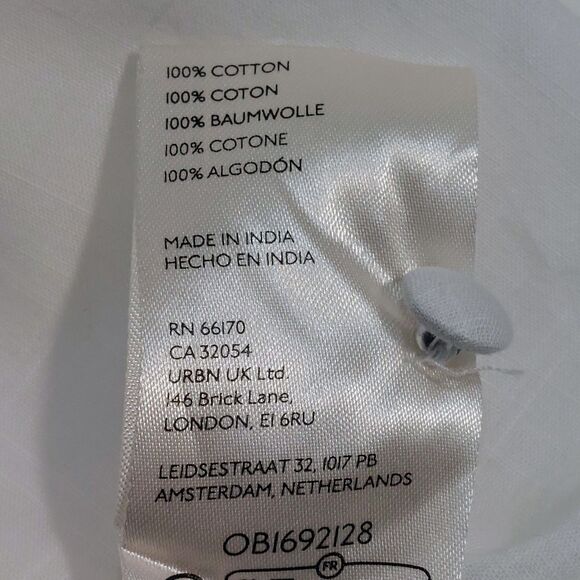 By Anthropologie Women's Large Bubble Cap Sleeve Button up Shirt White Cotton - Picture 7 of 9